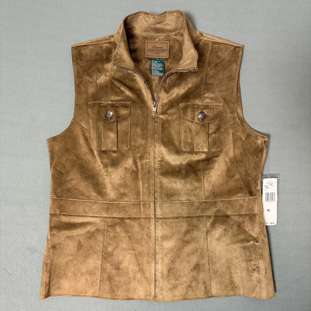 NWT Ralph Lauren Dry Goods Supply Womens Brown Faux Vegan Suede Zip Vest Sz XL